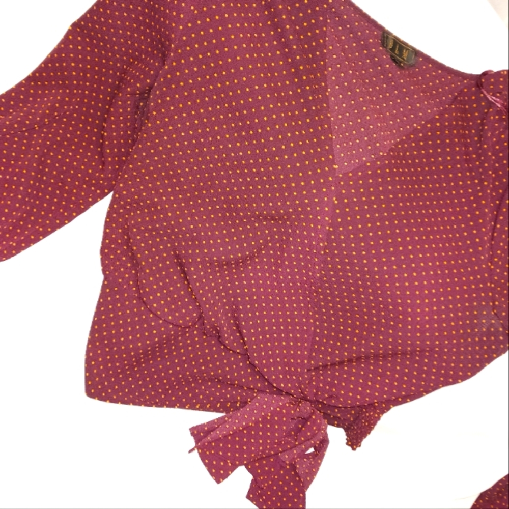 Burgundy and Bronze Polka Dot Blouse